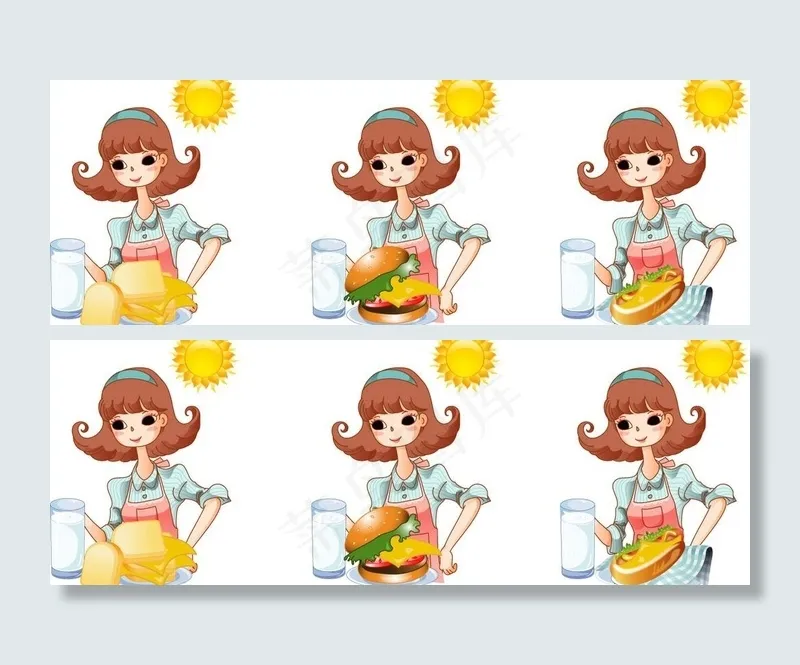 做早餐的女人矢量素材图片