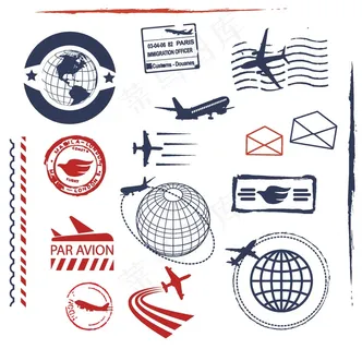 航空邮件的红色印章