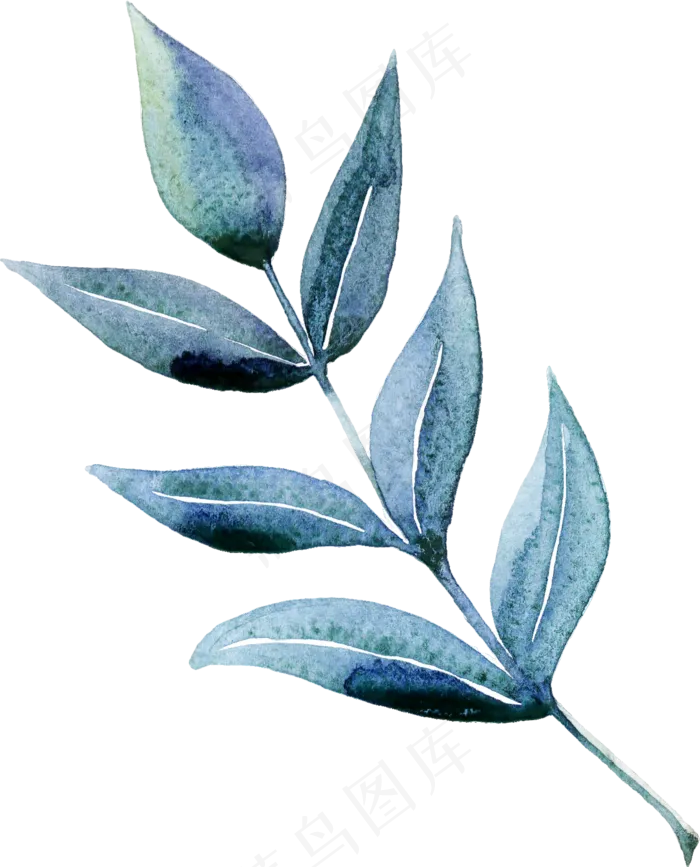 手绘蓝色叶子卡通水彩精美透明素材