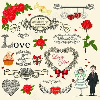 情人节元素花纹图案矢量素材