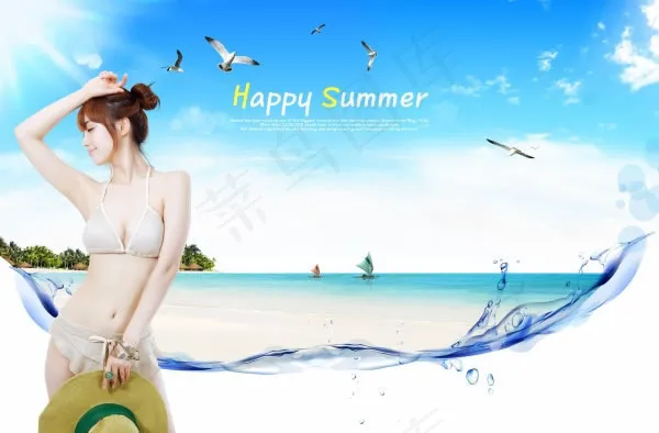 夏季广告美女海报素材(5000X3286(DPI:300))psd模版下载