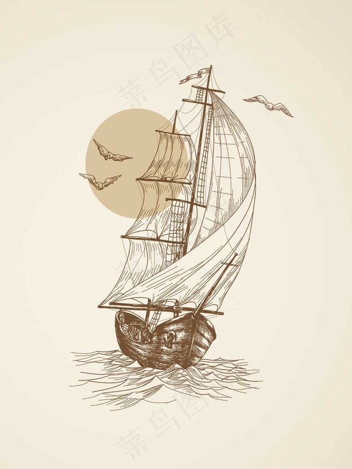 手绘帆船