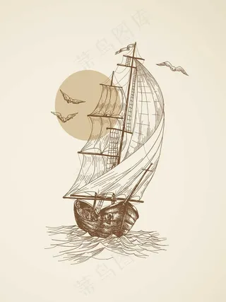 手绘帆船