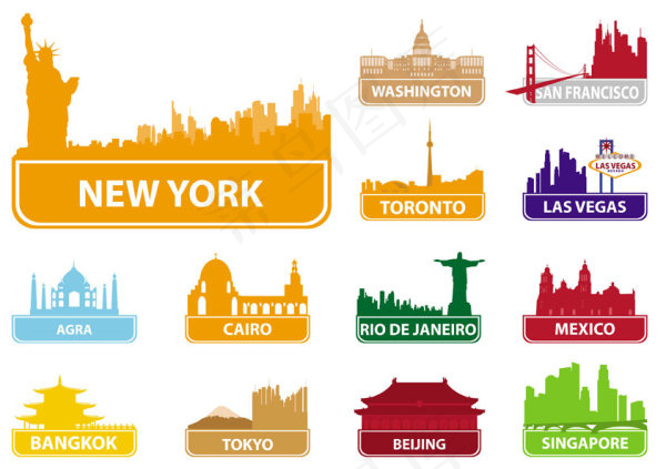 国家地标建筑剪影01—矢量素材