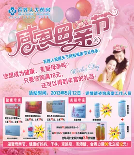 感恩母亲节药房大促销单页展板