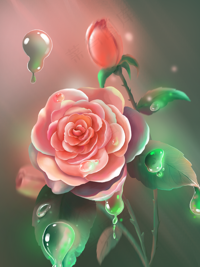 梦觉原话清新唯美玫瑰花厚涂插画