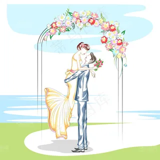 卡通手绘新人情侣插画矢量素材 卡通手绘新人情侣插画矢量素材