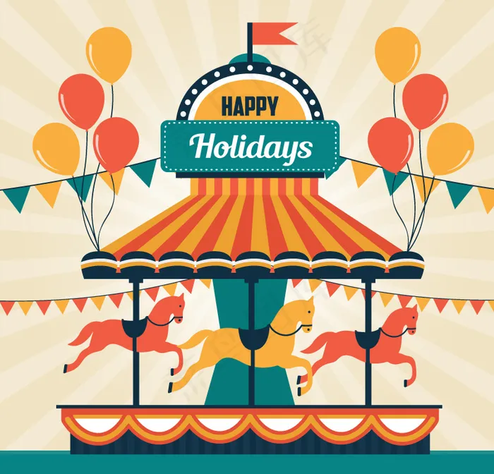 卡通节日旋转木马矢量素材.ai矢量模版下载