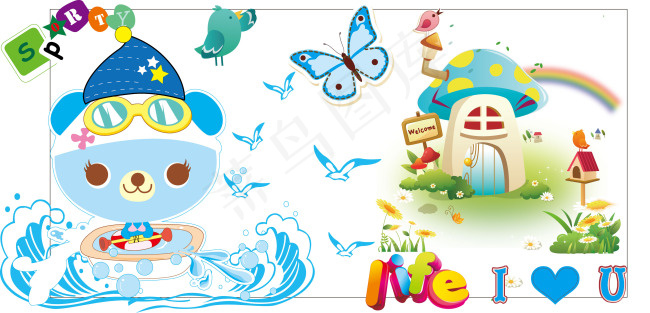 卡通动物 可爱熊 蓝色系列