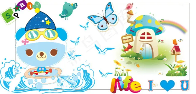 卡通动物 可爱熊 蓝色系列 卡通动物 可爱熊 蓝色系列