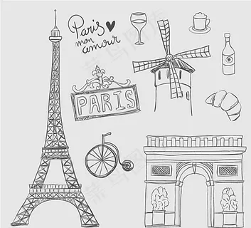 手绘巴黎元素矢量素材图片 手绘巴黎元素矢量素材图片