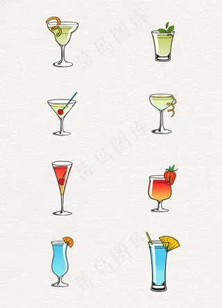 8款玻璃杯手绘饮料饮品设计素材
