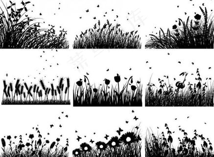 草地鲜花剪影图片