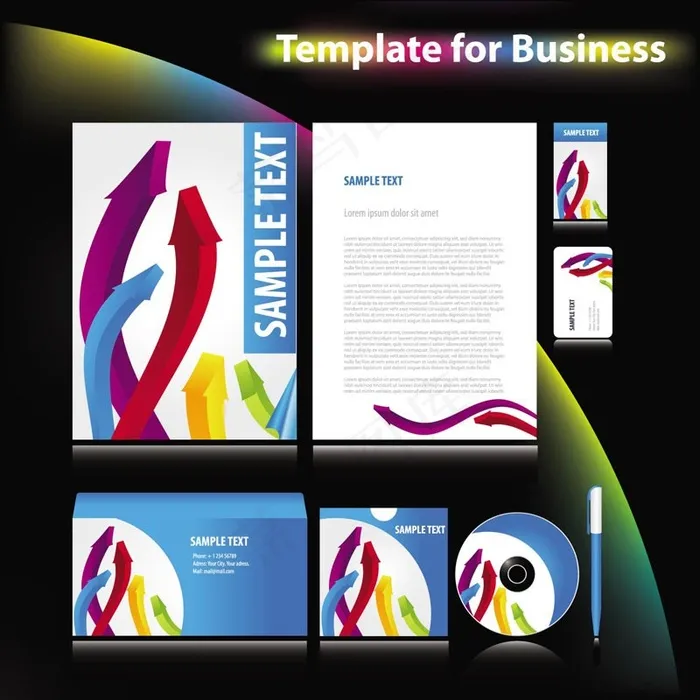 多彩箭头立体vi样机eps,ai矢量模版下载