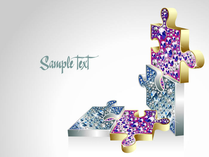 精致蜻蜓及拼图饰品矢量图