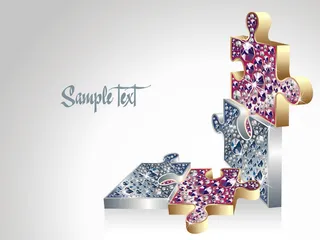 精致蜻蜓及拼图饰品矢量图