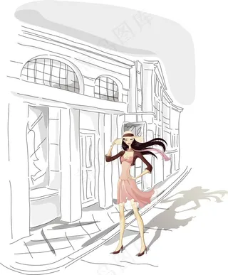 时尚美女逛街矢量素材