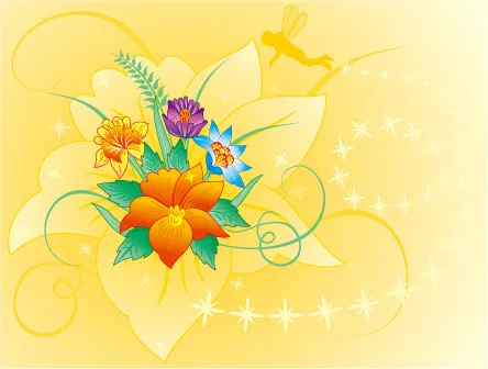 开花植物，蝴蝶矢量素材