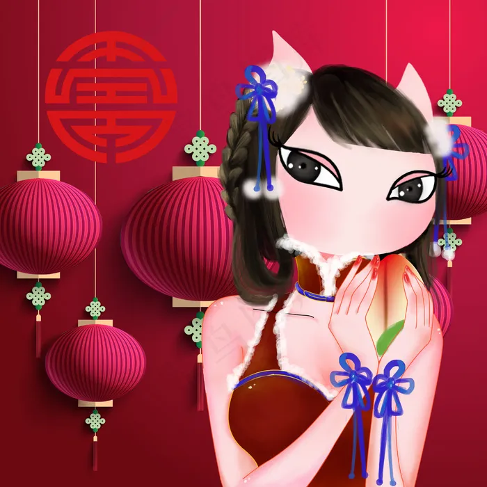 猫样年华原创猫女郎元旦佳节系列寿桃...