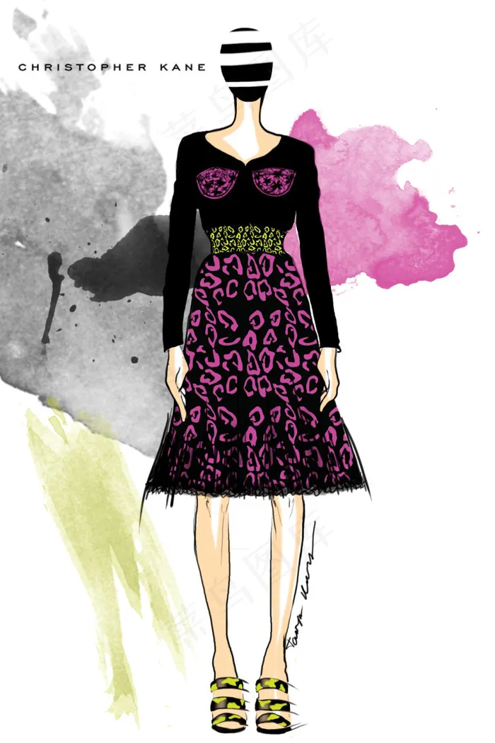 紫色圆圈连衣裙设计图