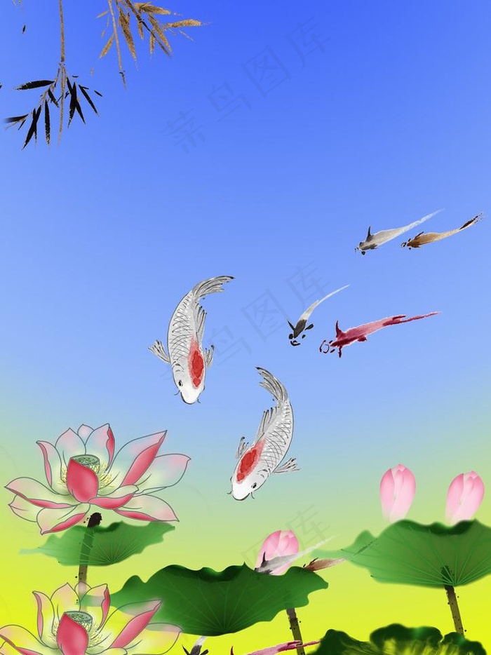 鱼戏荷图片(2480X3508(DPI:300))psd模版下载