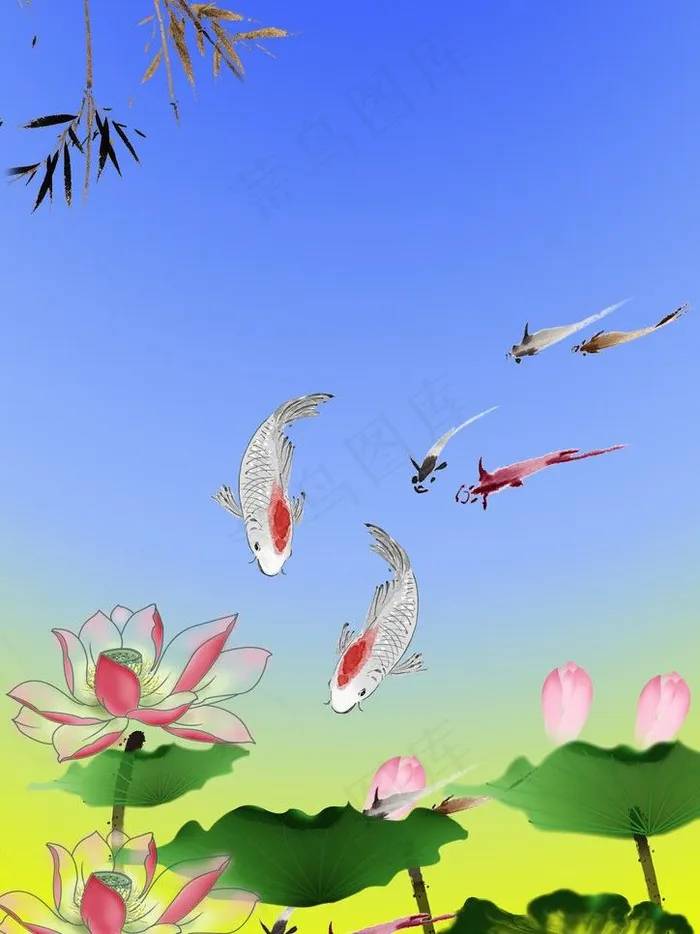 鱼戏荷图片(2480X3508(DPI:300))psd模版下载