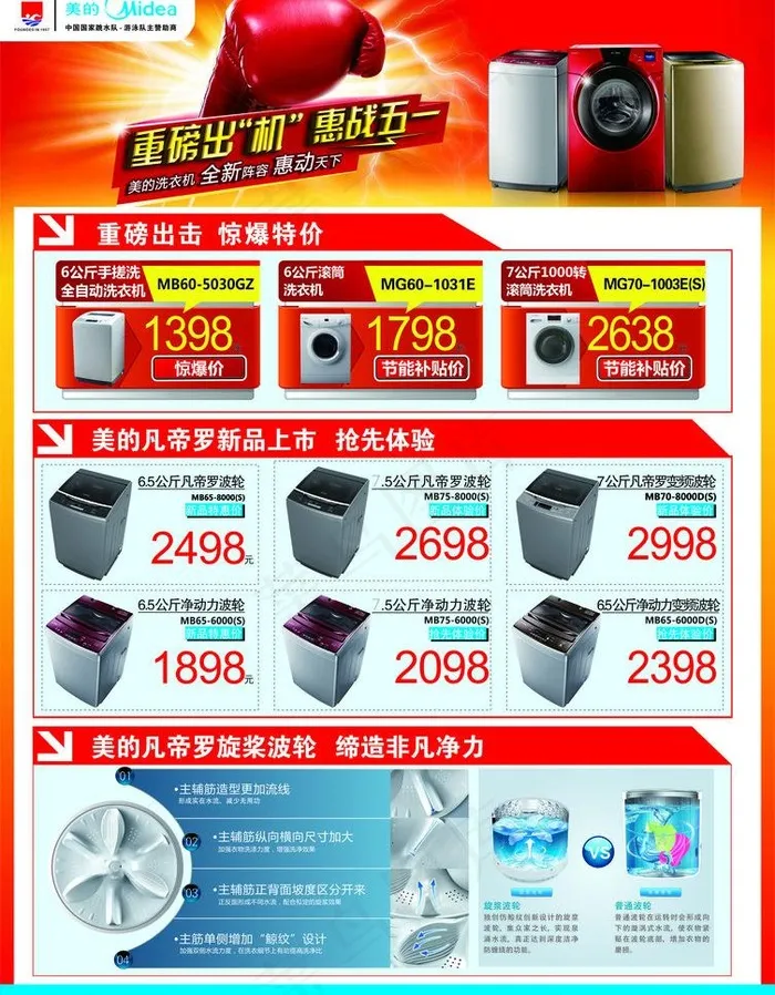 美的洗衣机五一单页图片cdr矢量模版下载