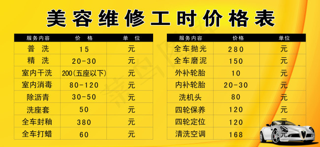 汽车价格表cdr矢量模版下载
