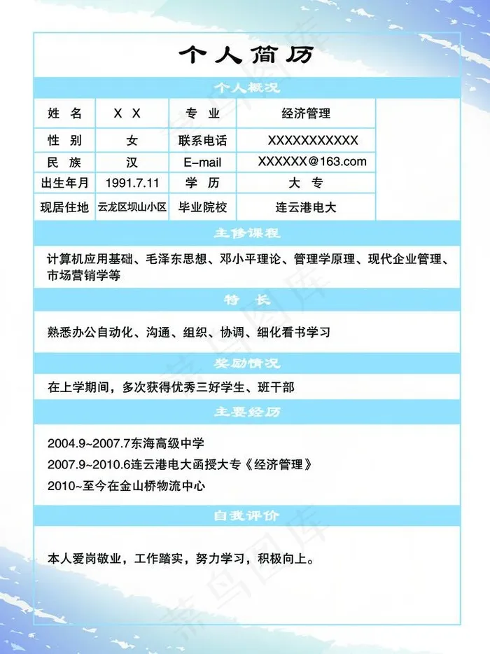 个人简历模板图片psd模版下载