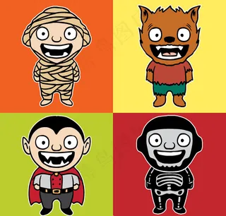 4款大笑万圣节角色矢量素材