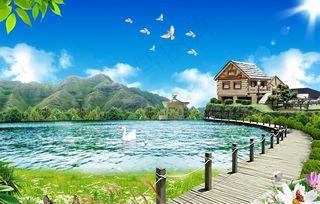 蓝天 草地 白云