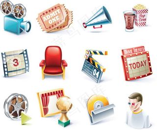 12款放映机场记板电影主题矢量图