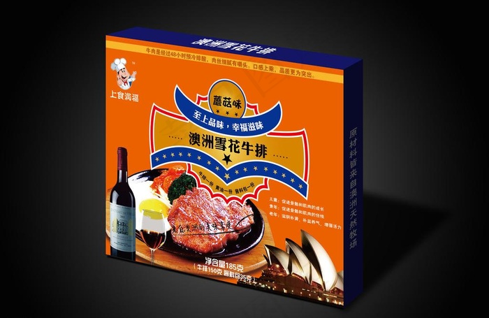 高档牛排纸盒包装（展开图）图片ai矢量模版下载