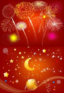 烟花雨星星月亮地球矢量素材