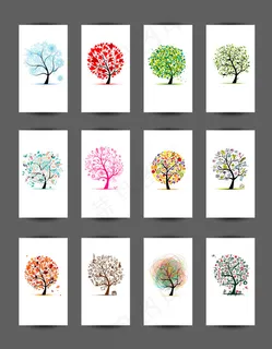 创意树木竖版卡片矢量素材