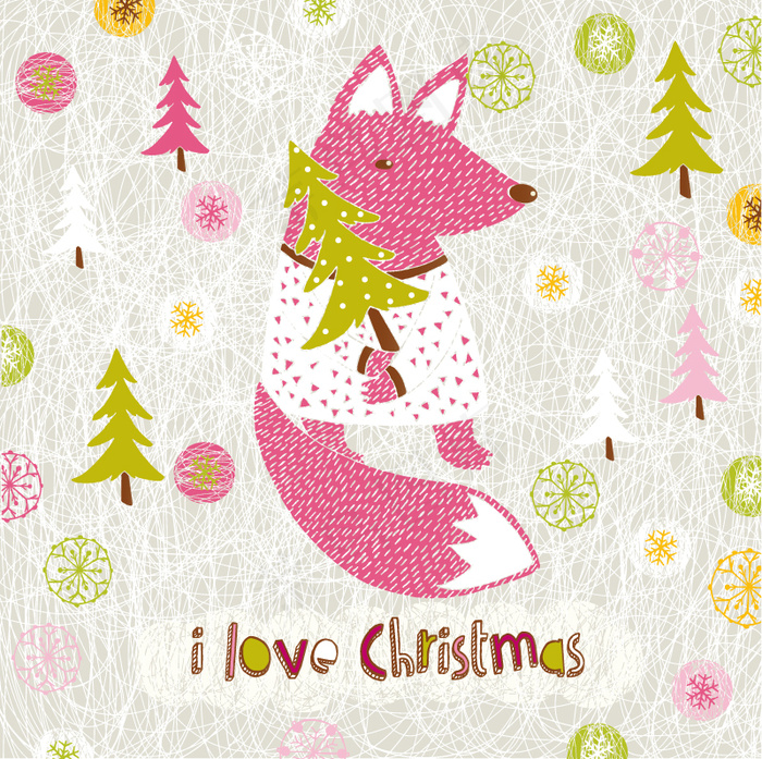 圣诞狐狸背景矢量素材