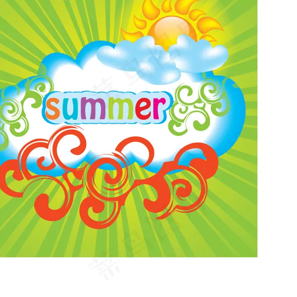 矢量祥云夏天太阳云彩光芒eps,ai矢量模版下载