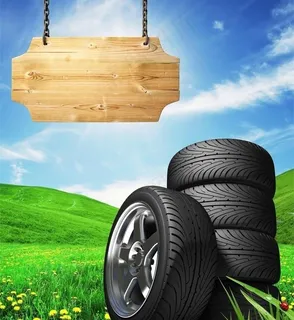 蓝天白云绿野轮胎图片