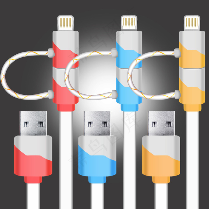 双用USB数据线高清矢量图