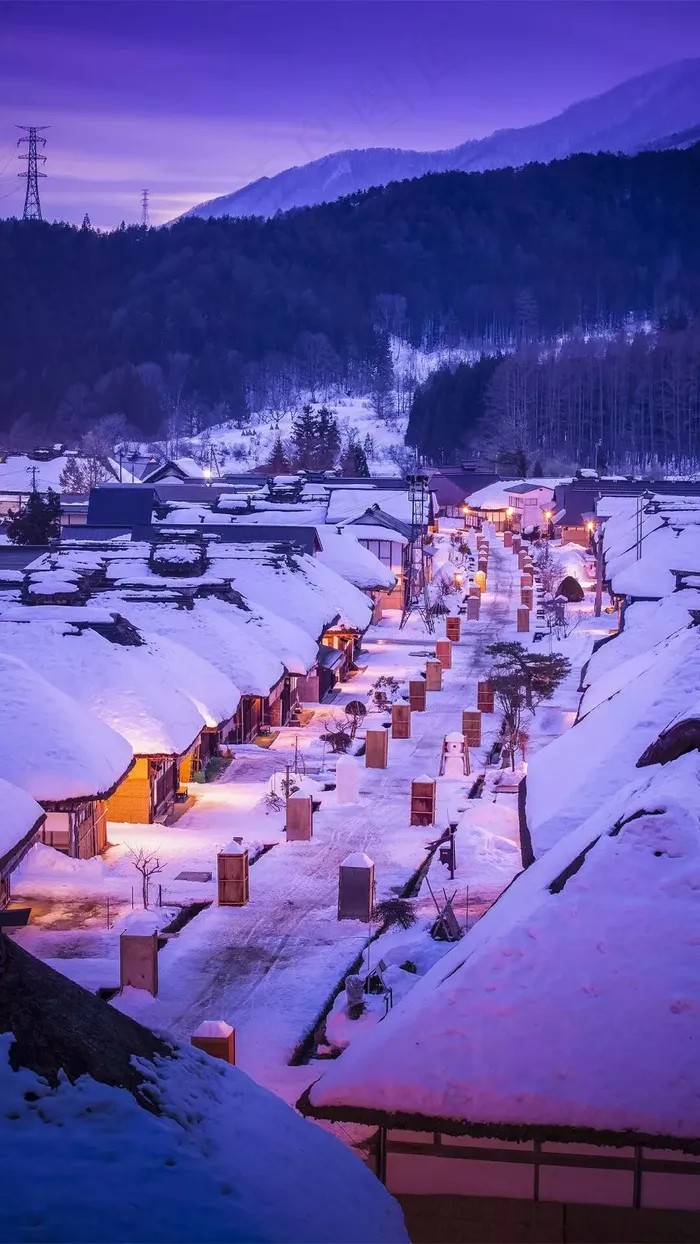 被雪覆盖的村庄高清摄影图片