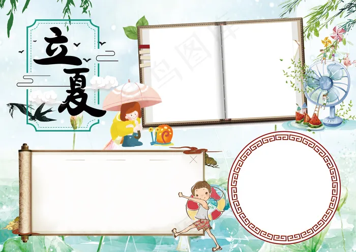 立夏二十四节气传统文化小报手抄报w...(3508X2480(DPI:300))psd模版下载