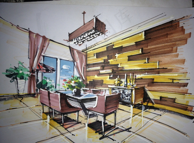 餐厅手绘效果图图片