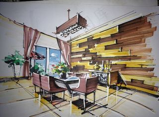 餐厅手绘效果图图片