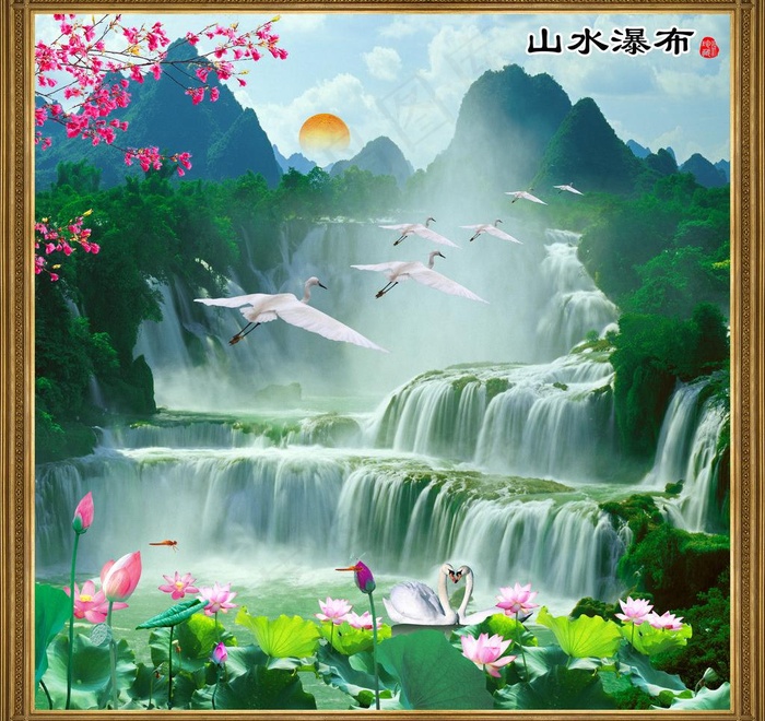 山水画图片(3000X3000(DPI:72))psd模版下载