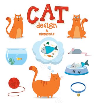 可爱卡通矢量猫