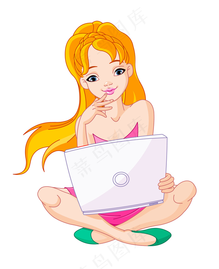 女孩和计算机02矢量素材
