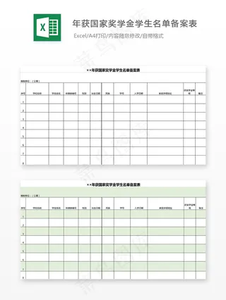 年获国家奖学金学生名单备案表