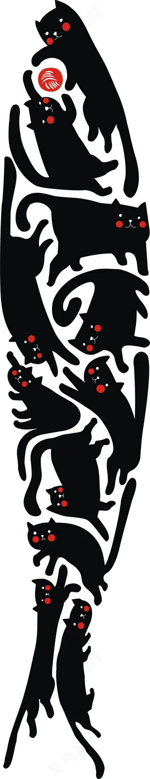 矢量卡通鱼猫图