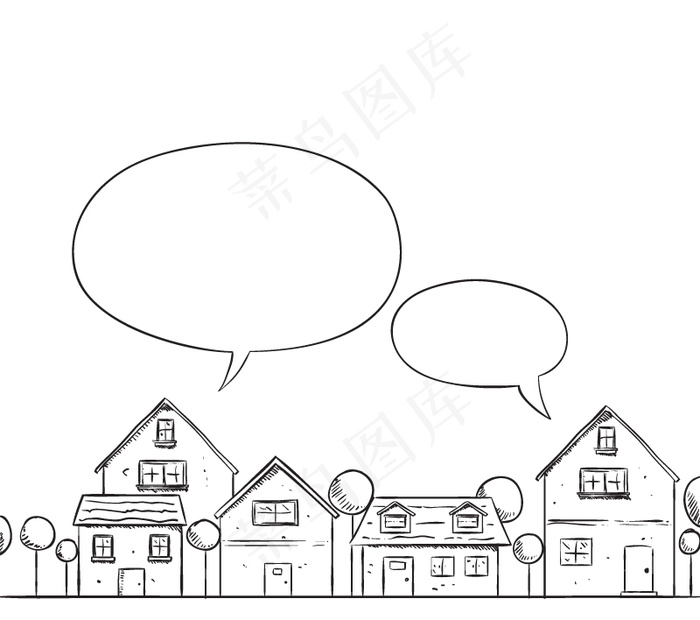 手绘房屋与气泡