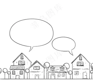 手绘房屋与气泡